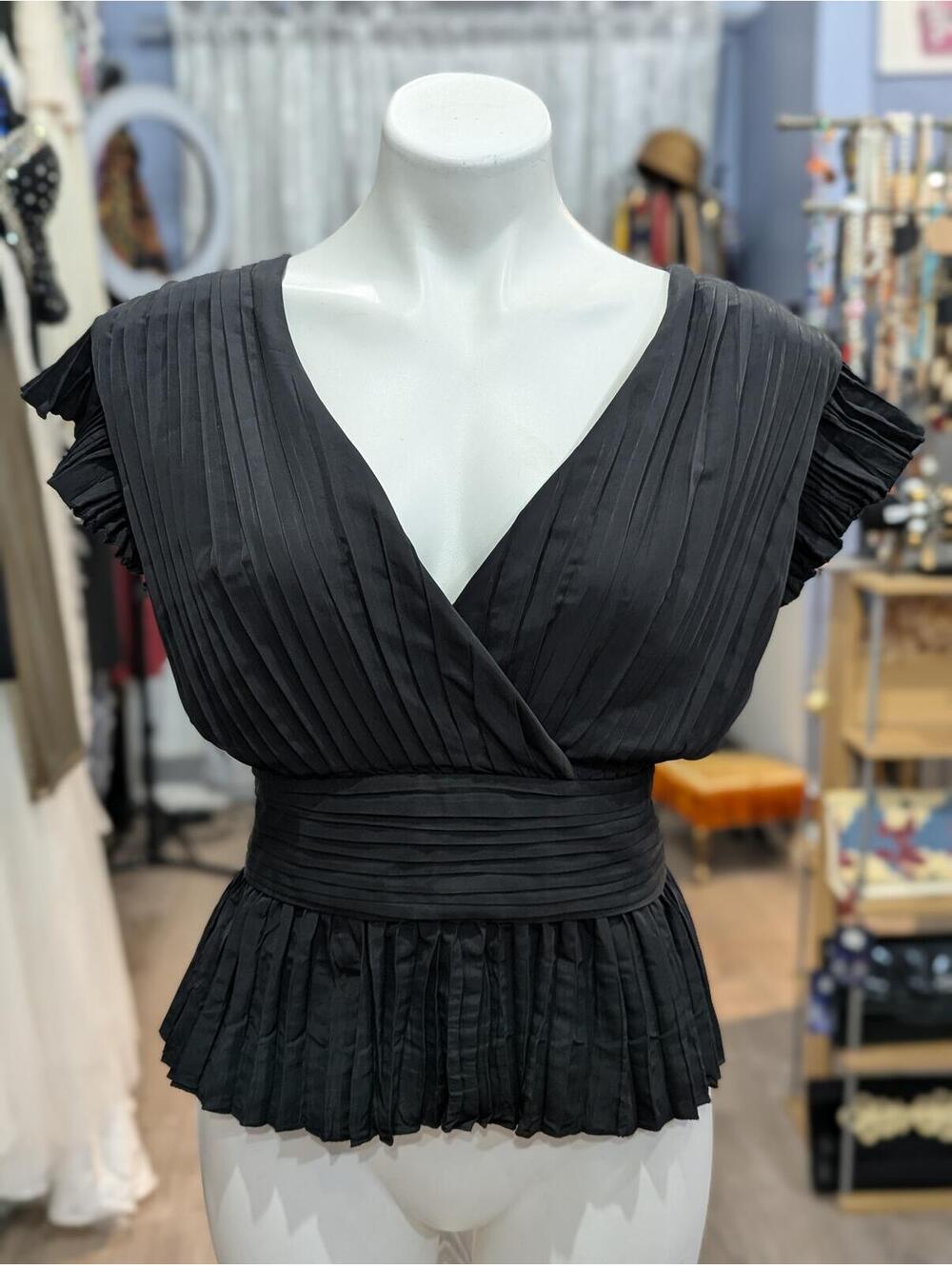 Express Pleated Ruffle Peplum Blouse